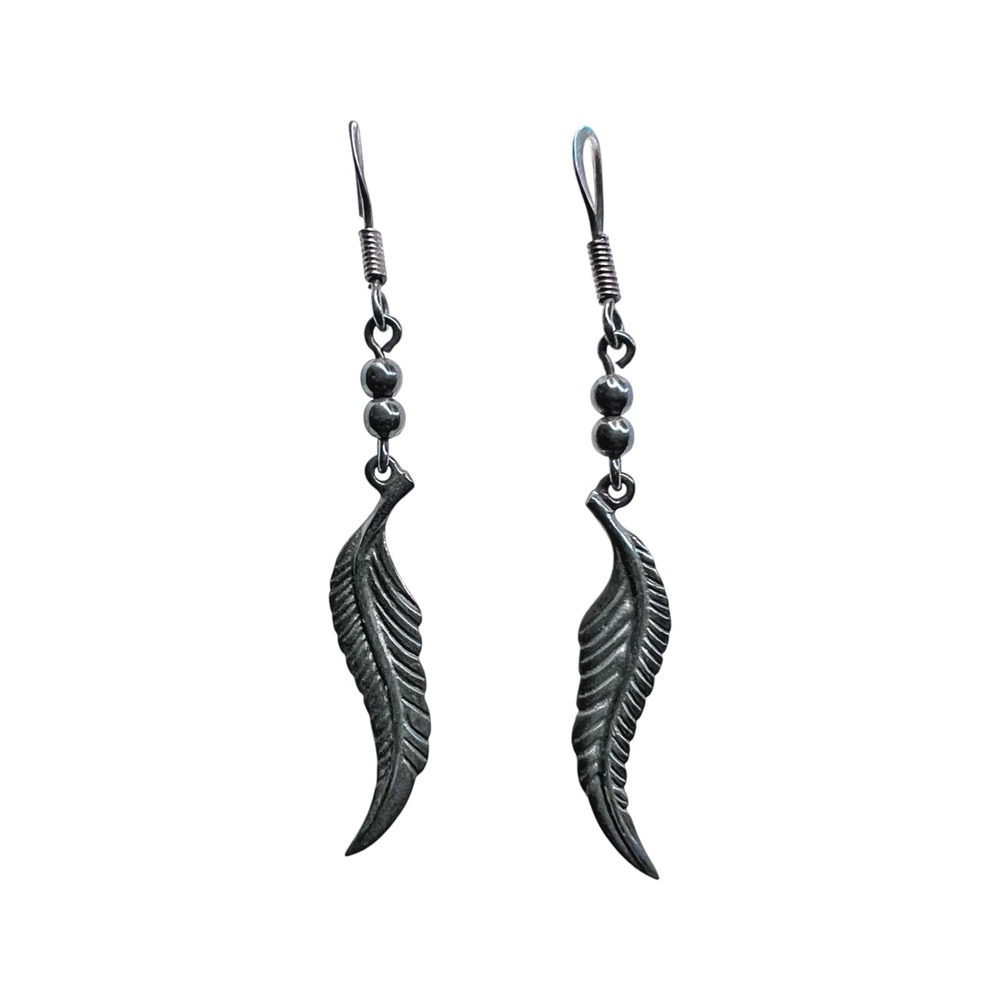 925 Sterling Silver Feather Dangle Earrings Boho Southwestern Hook Vintage